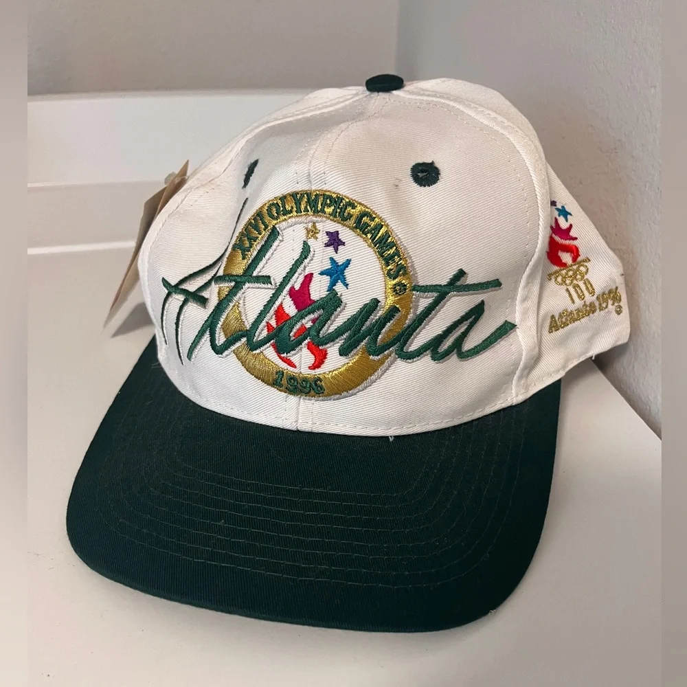 Bug Atlanta 1996 Olympic Games White and Green Snap Back Cap NOS